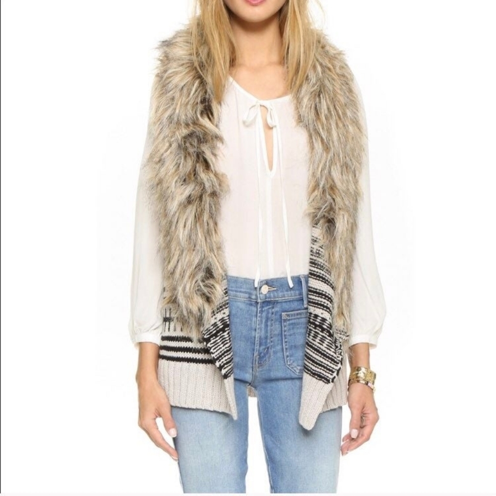 BB Dakota Jase Knit Sweater Vest with Faux-fur trim